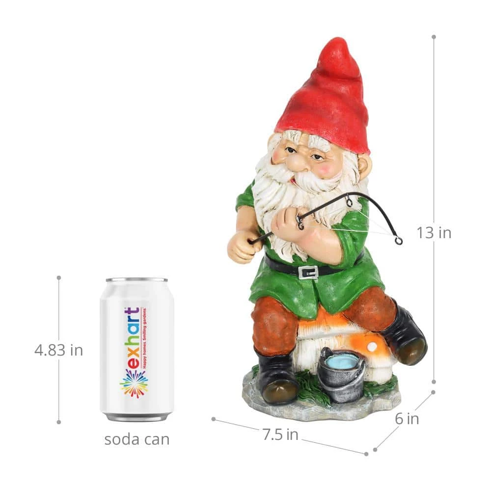 Exhart Hand Painted Fishing on Mushroom Stool with a Water Bucket, 7.5 in. x 13 in. Gnome Garden Statue 6 Exhart Hand Painted Fishing on Mushroom Stool with a Water Bucket, 7.5 in. x 13 in. Gnome Garden Statue - Image 4