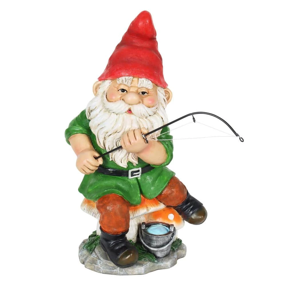 Exhart Hand Painted Fishing on Mushroom Stool with a Water Bucket, 7.5 in. x 13 in. Gnome Garden Statue 3 Exhart Hand Painted Fishing on Mushroom Stool with a Water Bucket, 7.5 in. x 13 in. Gnome Garden Statue