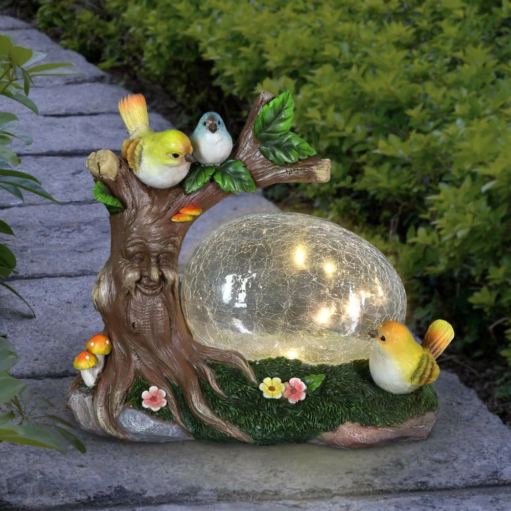 Exhart 10.5 in. x 9 in. Solar Enchanted Crackle Glass Orb with Birds on a Tree Stump Garden Statue 12 Exhart 10.5 in. x 9 in. Solar Enchanted Crackle Glass Orb with Birds on a Tree Stump Garden Statue - Image 10