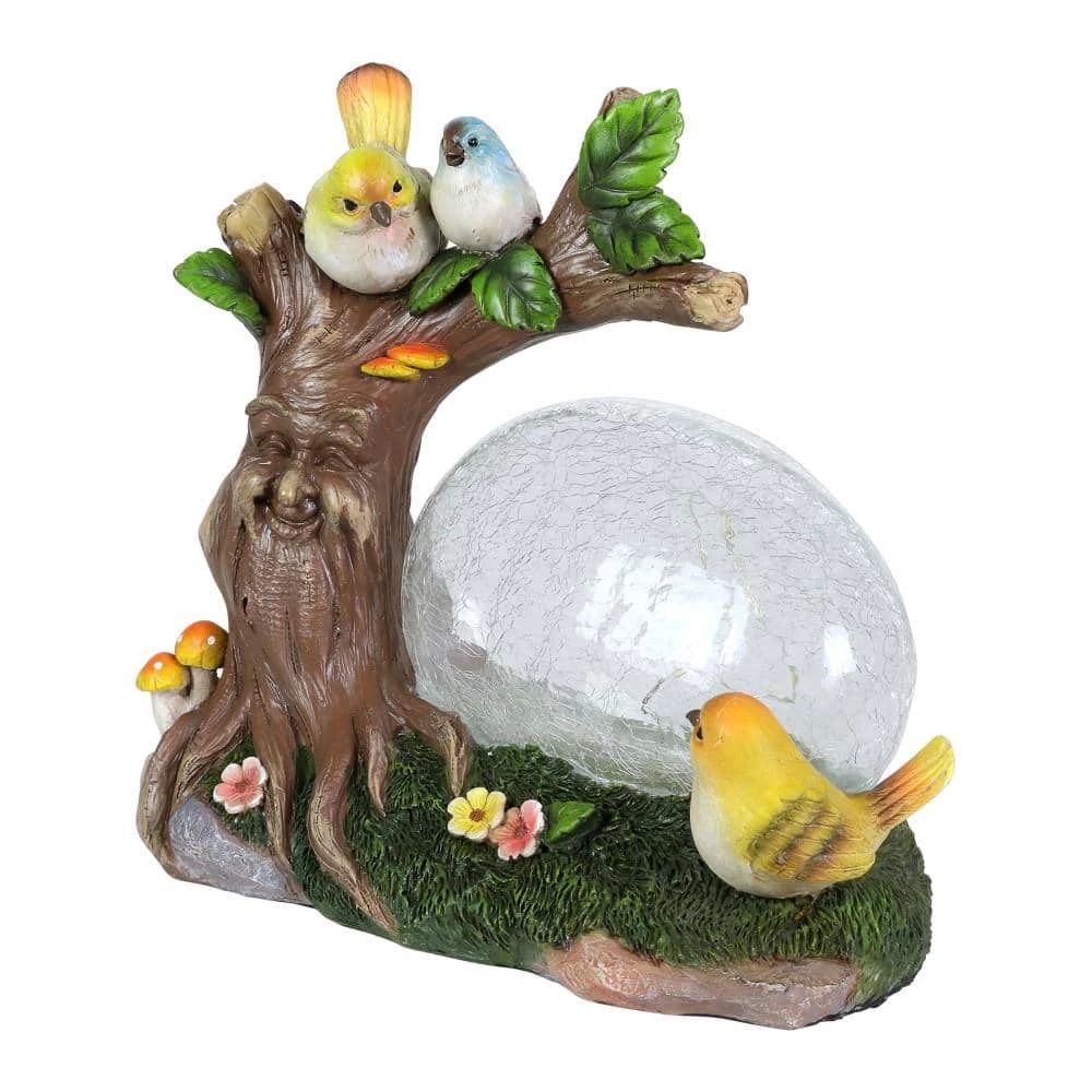 Exhart 10.5 in. x 9 in. Solar Enchanted Crackle Glass Orb with Birds on a Tree Stump Garden Statue 9 Exhart 10.5 in. x 9 in. Solar Enchanted Crackle Glass Orb with Birds on a Tree Stump Garden Statue - Image 7