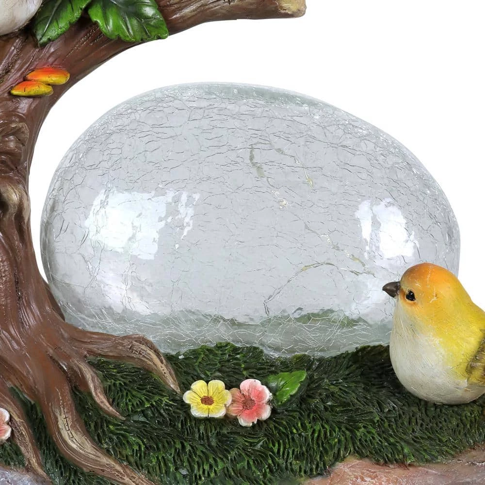 Exhart 10.5 in. x 9 in. Solar Enchanted Crackle Glass Orb with Birds on a Tree Stump Garden Statue 7 Exhart 10.5 in. x 9 in. Solar Enchanted Crackle Glass Orb with Birds on a Tree Stump Garden Statue - Image 5