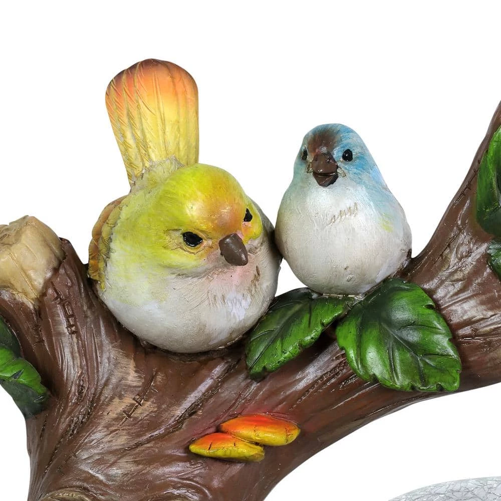 Exhart 10.5 in. x 9 in. Solar Enchanted Crackle Glass Orb with Birds on a Tree Stump Garden Statue 5 Exhart 10.5 in. x 9 in. Solar Enchanted Crackle Glass Orb with Birds on a Tree Stump Garden Statue - Image 3