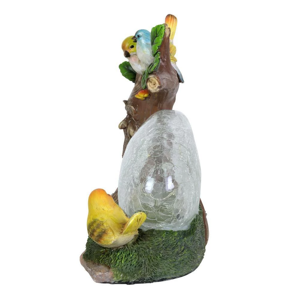 Exhart 10.5 in. x 9 in. Solar Enchanted Crackle Glass Orb with Birds on a Tree Stump Garden Statue 4 Exhart 10.5 in. x 9 in. Solar Enchanted Crackle Glass Orb with Birds on a Tree Stump Garden Statue - Image 2