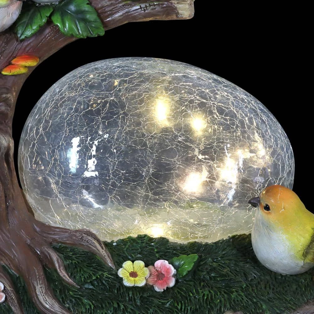 Exhart 10.5 in. x 9 in. Solar Enchanted Crackle Glass Orb with Birds on a Tree Stump Garden Statue 10 Exhart 10.5 in. x 9 in. Solar Enchanted Crackle Glass Orb with Birds on a Tree Stump Garden Statue - Image 8
