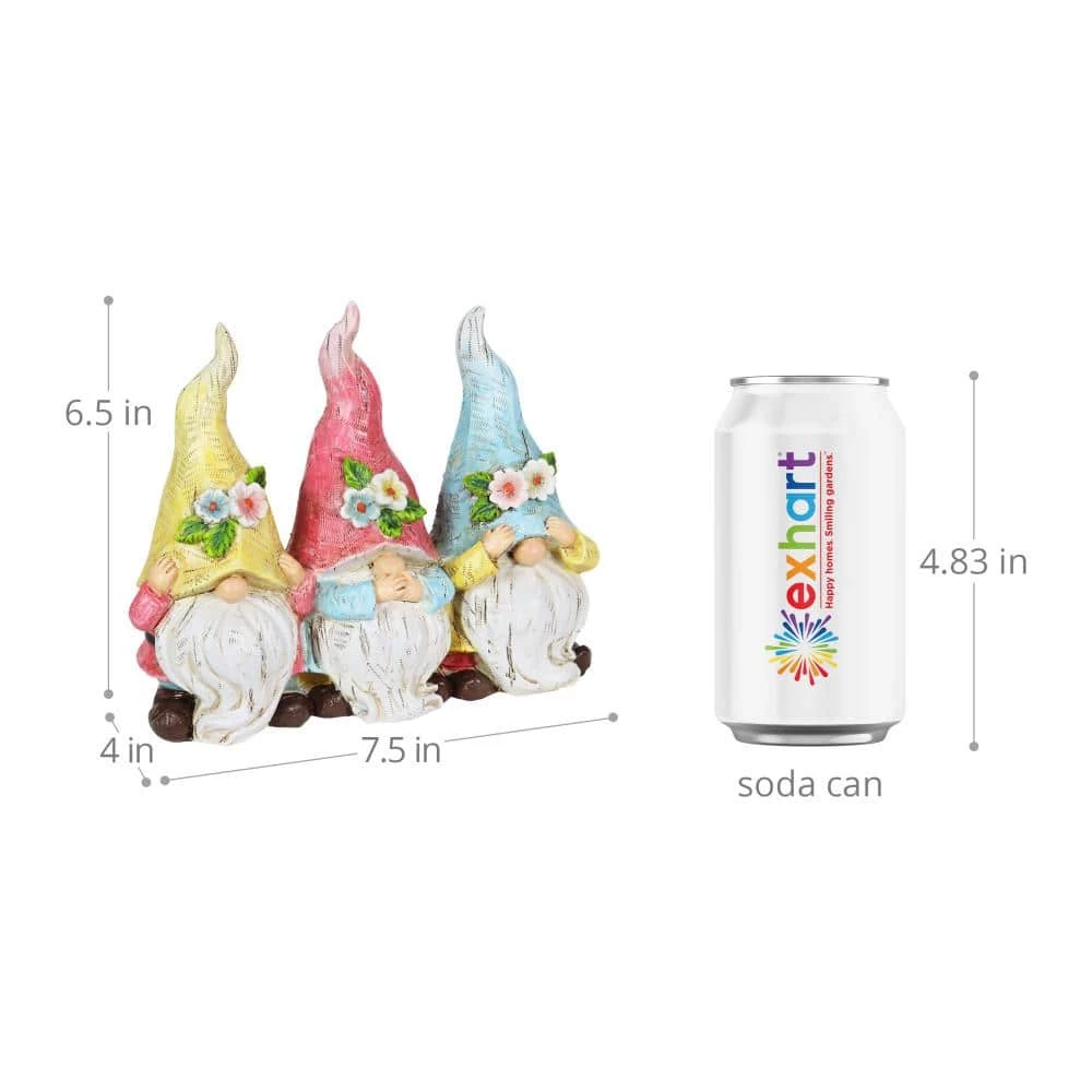 Exhart Pastel Hear No, Speak No, See No Evil, 7.5 in. x 6.5 in. Gnomes Garden Statue 6 Exhart Pastel Hear No, Speak No, See No Evil, 7.5 in. x 6.5 in. Gnomes Garden Statue - Image 4