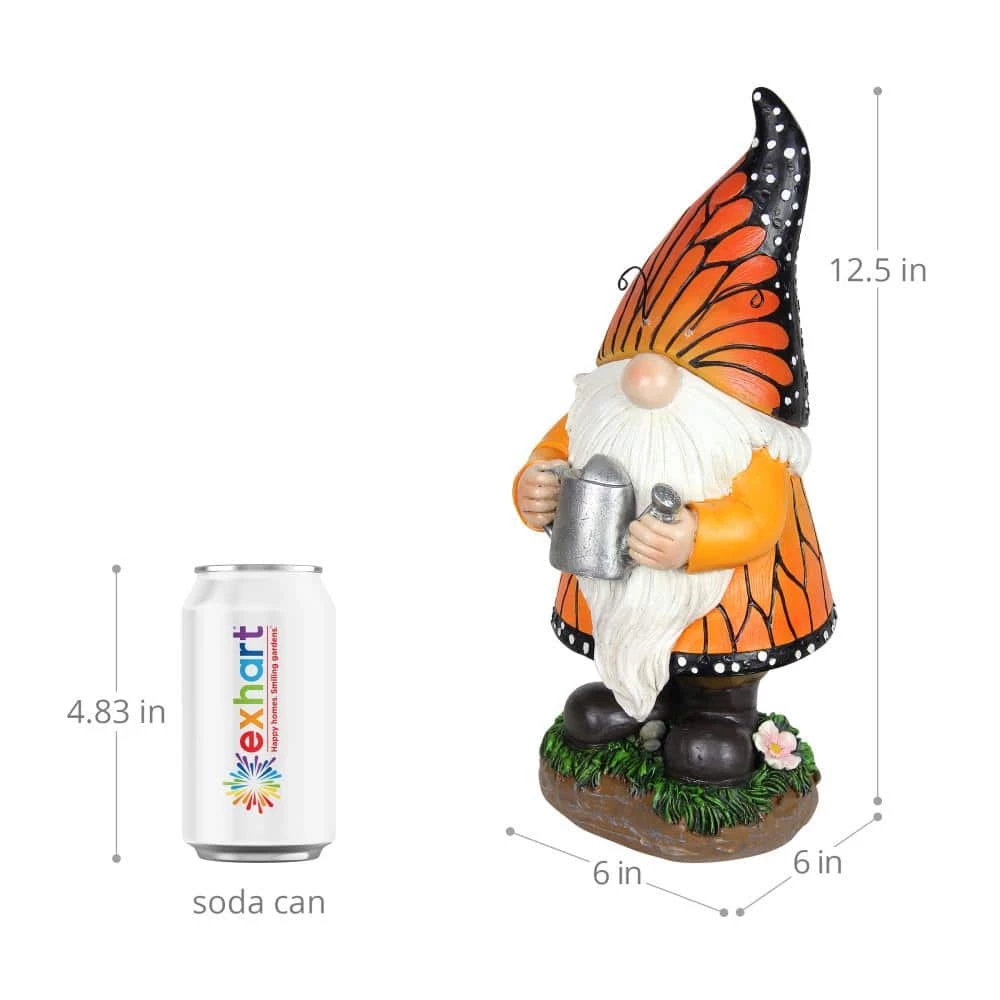 Exhart 6 in. x 12.5 in. Solar Monarch Butterfly Hat with Watering Can Statue, Gnome Garden Statue 8 Exhart 6 in. x 12.5 in. Solar Monarch Butterfly Hat with Watering Can Statue, Gnome Garden Statue - Image 6