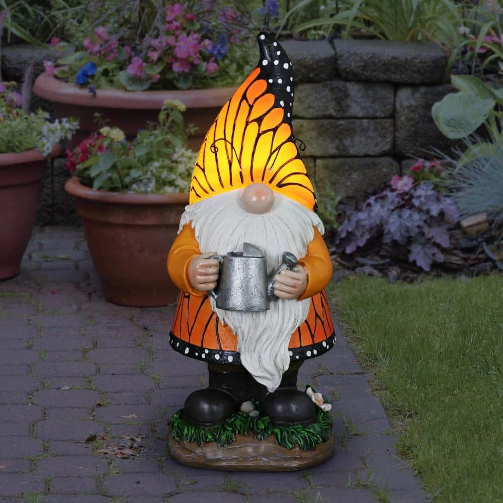 Exhart 6 in. x 12.5 in. Solar Monarch Butterfly Hat with Watering Can Statue, Gnome Garden Statue 12 Exhart 6 in. x 12.5 in. Solar Monarch Butterfly Hat with Watering Can Statue, Gnome Garden Statue - Image 10