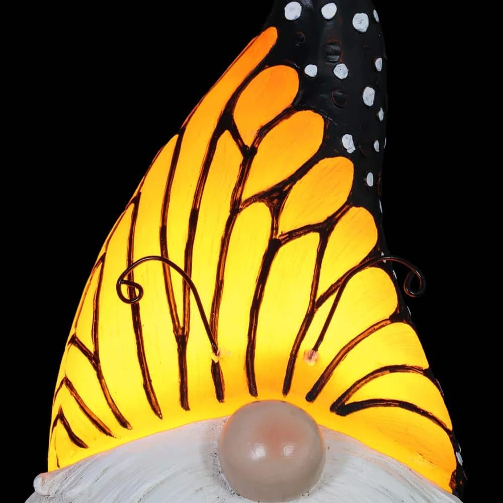 Exhart 6 in. x 12.5 in. Solar Monarch Butterfly Hat with Watering Can Statue, Gnome Garden Statue 5 Exhart 6 in. x 12.5 in. Solar Monarch Butterfly Hat with Watering Can Statue, Gnome Garden Statue - Image 3