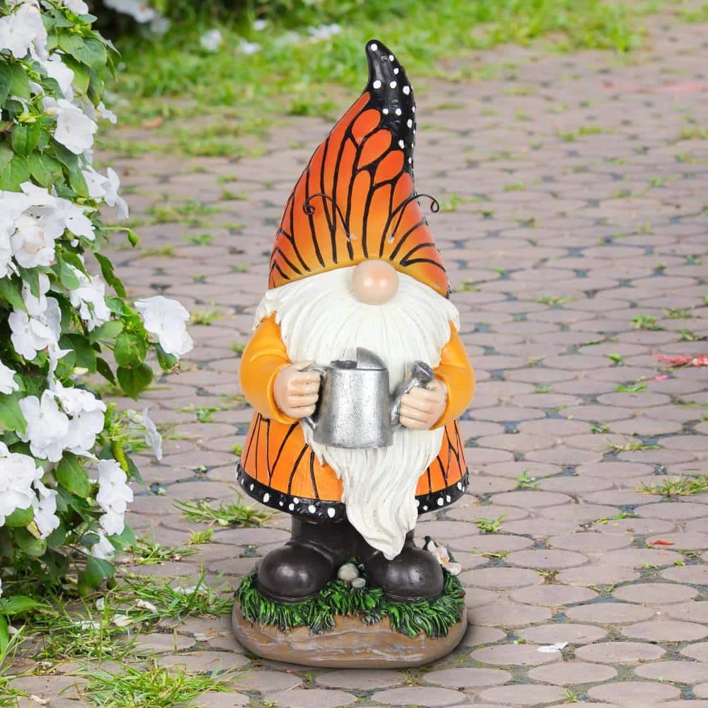 Exhart 6 in. x 12.5 in. Solar Monarch Butterfly Hat with Watering Can Statue, Gnome Garden Statue 6 Exhart 6 in. x 12.5 in. Solar Monarch Butterfly Hat with Watering Can Statue, Gnome Garden Statue - Image 4