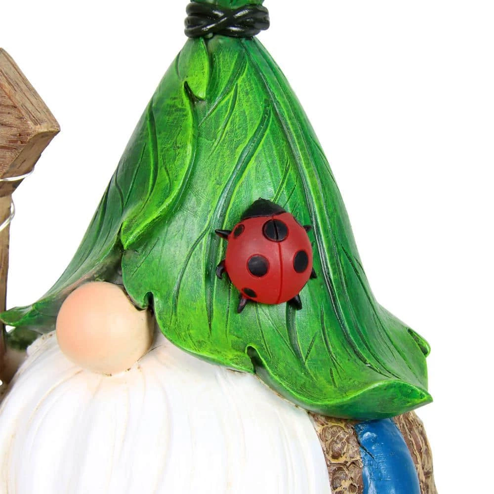 Exhart Solar Hand Painted with Leaf Hat in. x a Street Sign, 7.5 in. x 11 in. Gnome Garden Statue 6 Exhart Solar Hand Painted with Leaf Hat in. x a Street Sign, 7.5 in. x 11 in. Gnome Garden Statue - Image 4