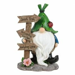 Exhart Solar Hand Painted with Leaf Hat in. x a Street Sign, 7.5 in. x 11 in. Gnome Garden Statue