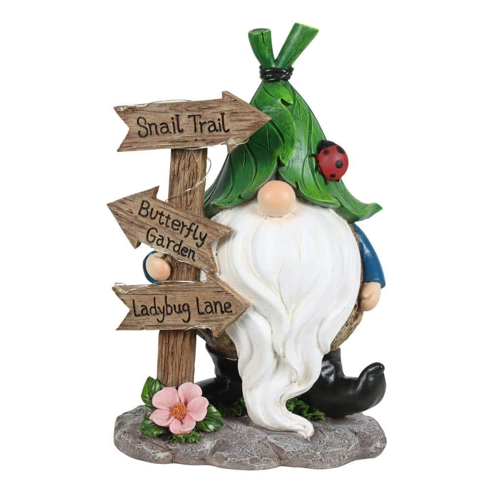 Exhart Solar Hand Painted with Leaf Hat in. x a Street Sign, 7.5 in. x 11 in. Gnome Garden Statue 3 Exhart Solar Hand Painted with Leaf Hat in. x a Street Sign, 7.5 in. x 11 in. Gnome Garden Statue