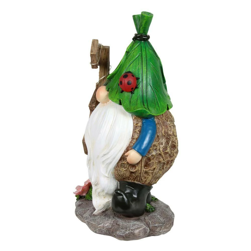 Exhart Solar Hand Painted with Leaf Hat in. x a Street Sign, 7.5 in. x 11 in. Gnome Garden Statue 4 Exhart Solar Hand Painted with Leaf Hat in. x a Street Sign, 7.5 in. x 11 in. Gnome Garden Statue - Image 2