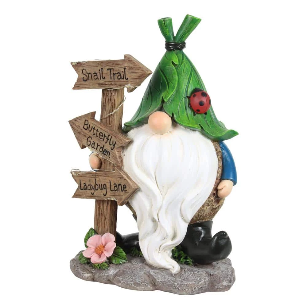 Exhart Solar Hand Painted with Leaf Hat in. x a Street Sign, 7.5 in. x 11 in. Gnome Garden Statue 9 Exhart Solar Hand Painted with Leaf Hat in. x a Street Sign, 7.5 in. x 11 in. Gnome Garden Statue - Image 7