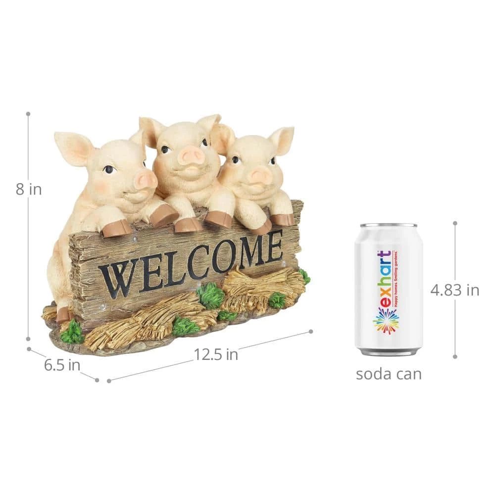 Exhart Solar Hand Painted Pigs on a Welcome Log, 12.5 in. x 8 in. Garden Statue 6 Exhart Solar Hand Painted Pigs on a Welcome Log, 12.5 in. x 8 in. Garden Statue - Image 4