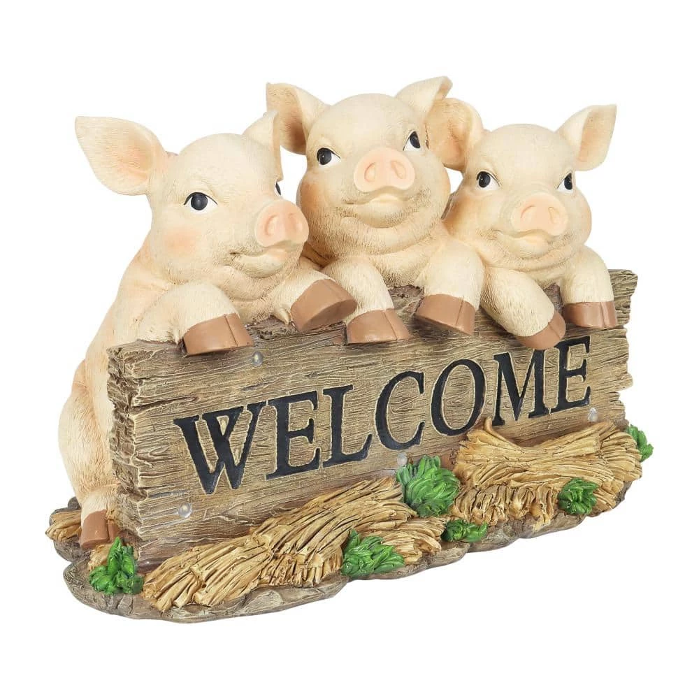 Exhart Solar Hand Painted Pigs on a Welcome Log, 12.5 in. x 8 in. Garden Statue 7 Exhart Solar Hand Painted Pigs on a Welcome Log, 12.5 in. x 8 in. Garden Statue - Image 5