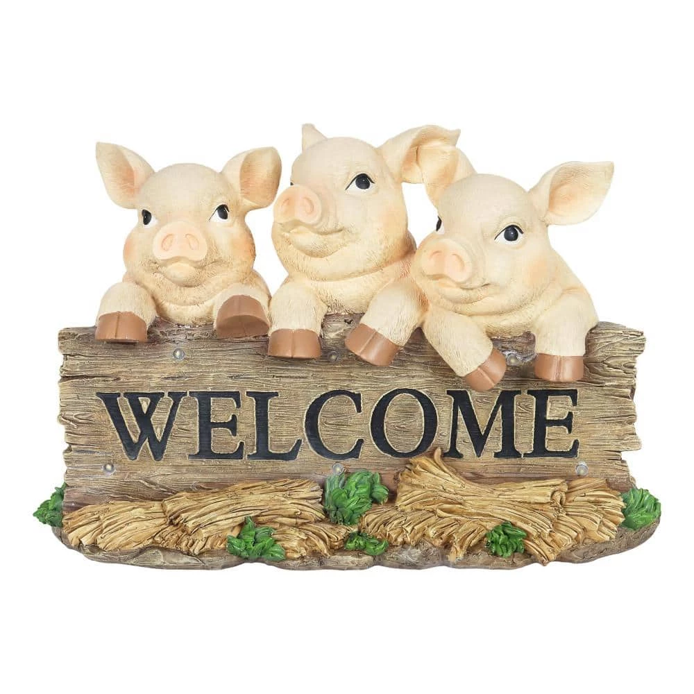 Exhart Solar Hand Painted Pigs on a Welcome Log, 12.5 in. x 8 in. Garden Statue 3 Exhart Solar Hand Painted Pigs on a Welcome Log, 12.5 in. x 8 in. Garden Statue