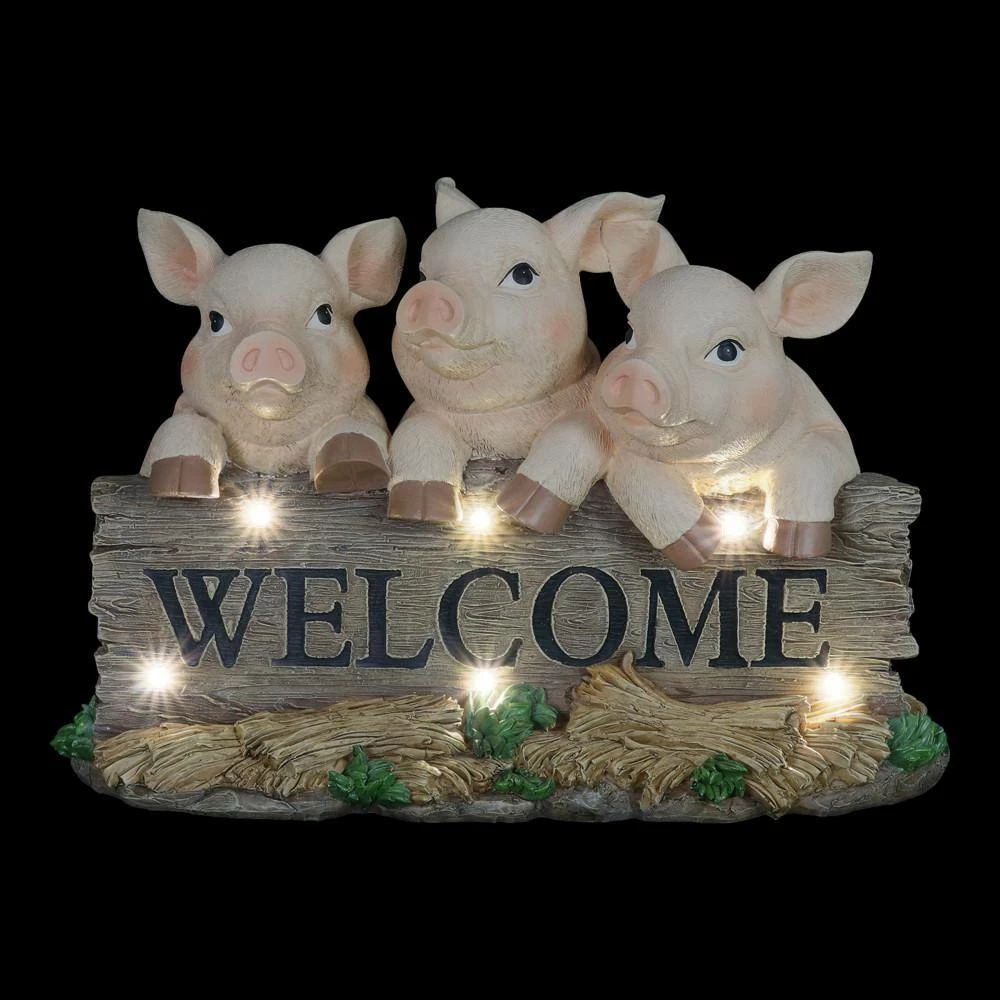Exhart Solar Hand Painted Pigs on a Welcome Log, 12.5 in. x 8 in. Garden Statue 9 Exhart Solar Hand Painted Pigs on a Welcome Log, 12.5 in. x 8 in. Garden Statue - Image 7