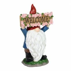 Exhart Solar Hand Painted with a Pink Flowered Welcome Sign, 7 in. x 11.5 in. Gnome Garden Statue -Cheap Good Directions Store exhart garden statues 72844 rs 1f 1000