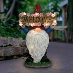 Exhart Solar Hand Painted with a Pink Flowered Welcome Sign, 7 in. x 11.5 in. Gnome Garden Statue -Cheap Good Directions Store exhart garden statues 72844 rs 31 1000