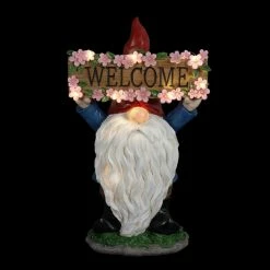 Exhart Solar Hand Painted with a Pink Flowered Welcome Sign, 7 in. x 11.5 in. Gnome Garden Statue -Cheap Good Directions Store exhart garden statues 72844 rs 44 1000