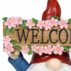 Exhart Solar Hand Painted with a Pink Flowered Welcome Sign, 7 in. x 11.5 in. Gnome Garden Statue -Cheap Good Directions Store exhart garden statues 72844 rs 4f 1000