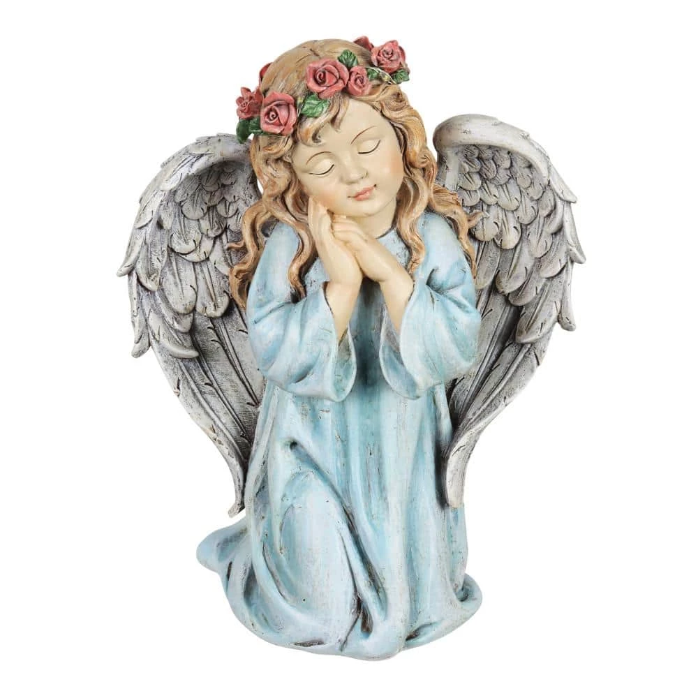 Exhart Solar Hand Painted Little Girl Angel with LED Flower Garland, 8.5 in. x 10.5 in. Garden Statue 3 Exhart Solar Hand Painted Little Girl Angel with LED Flower Garland, 8.5 in. x 10.5 in. Garden Statue