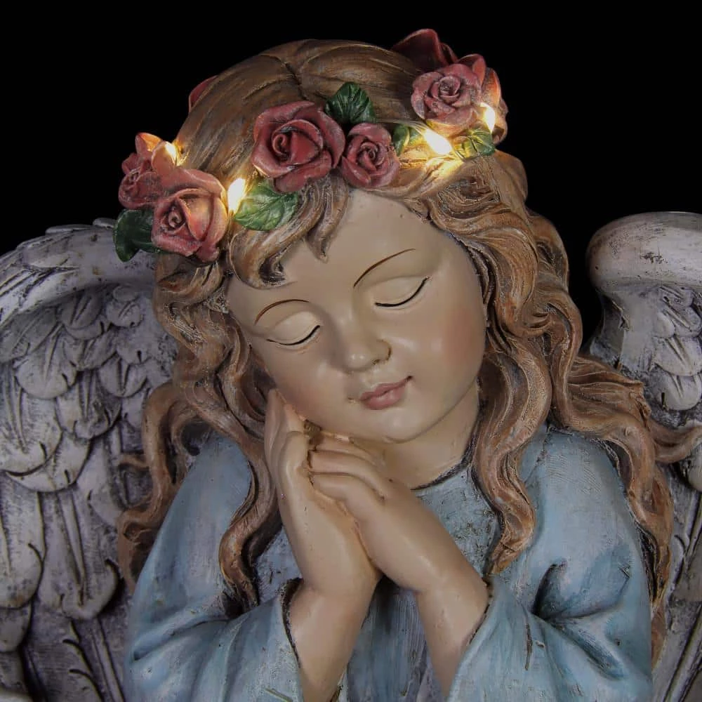 Exhart Solar Hand Painted Little Girl Angel with LED Flower Garland, 8.5 in. x 10.5 in. Garden Statue 6 Exhart Solar Hand Painted Little Girl Angel with LED Flower Garland, 8.5 in. x 10.5 in. Garden Statue - Image 4