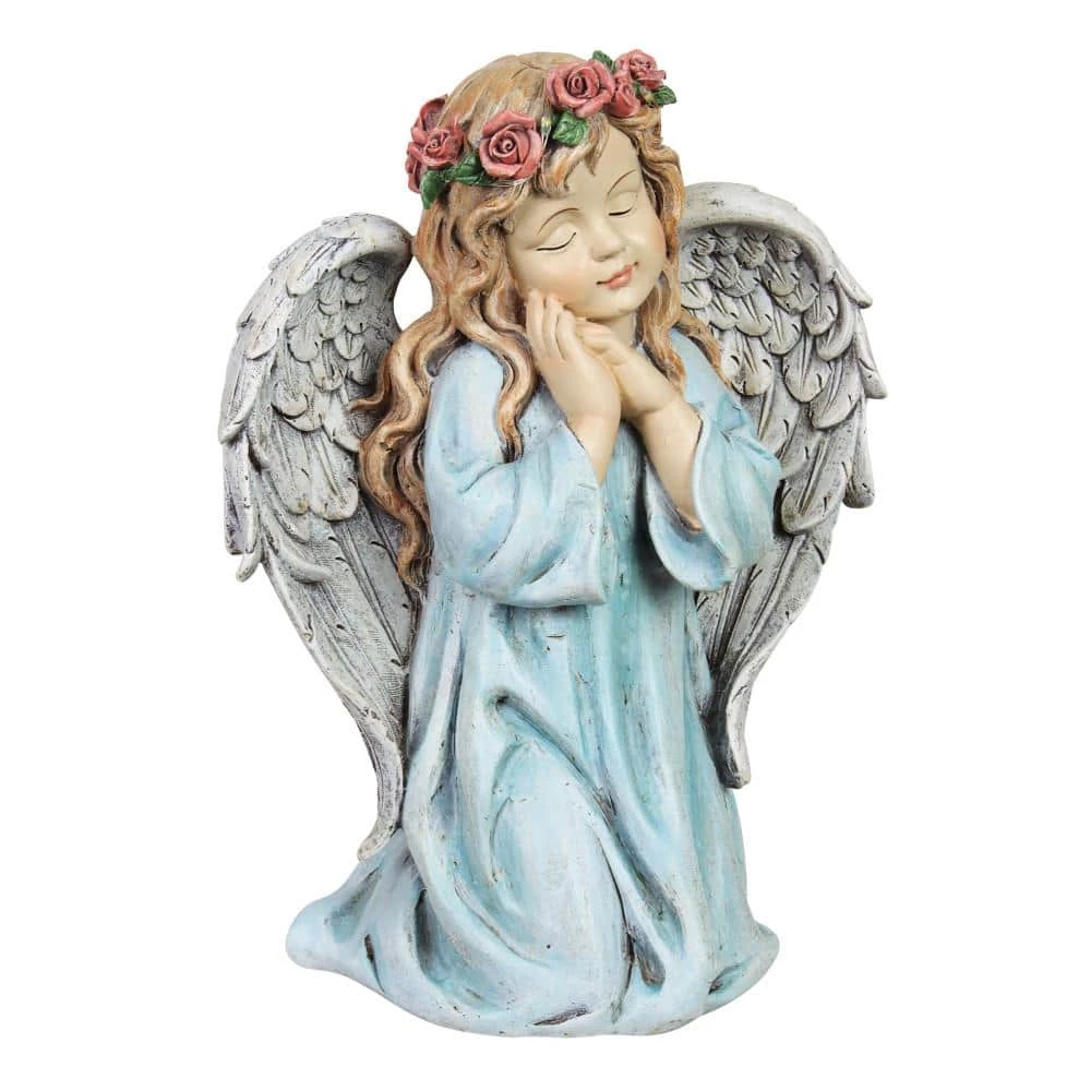 Exhart Solar Hand Painted Little Girl Angel with LED Flower Garland, 8.5 in. x 10.5 in. Garden Statue 5 Exhart Solar Hand Painted Little Girl Angel with LED Flower Garland, 8.5 in. x 10.5 in. Garden Statue - Image 3