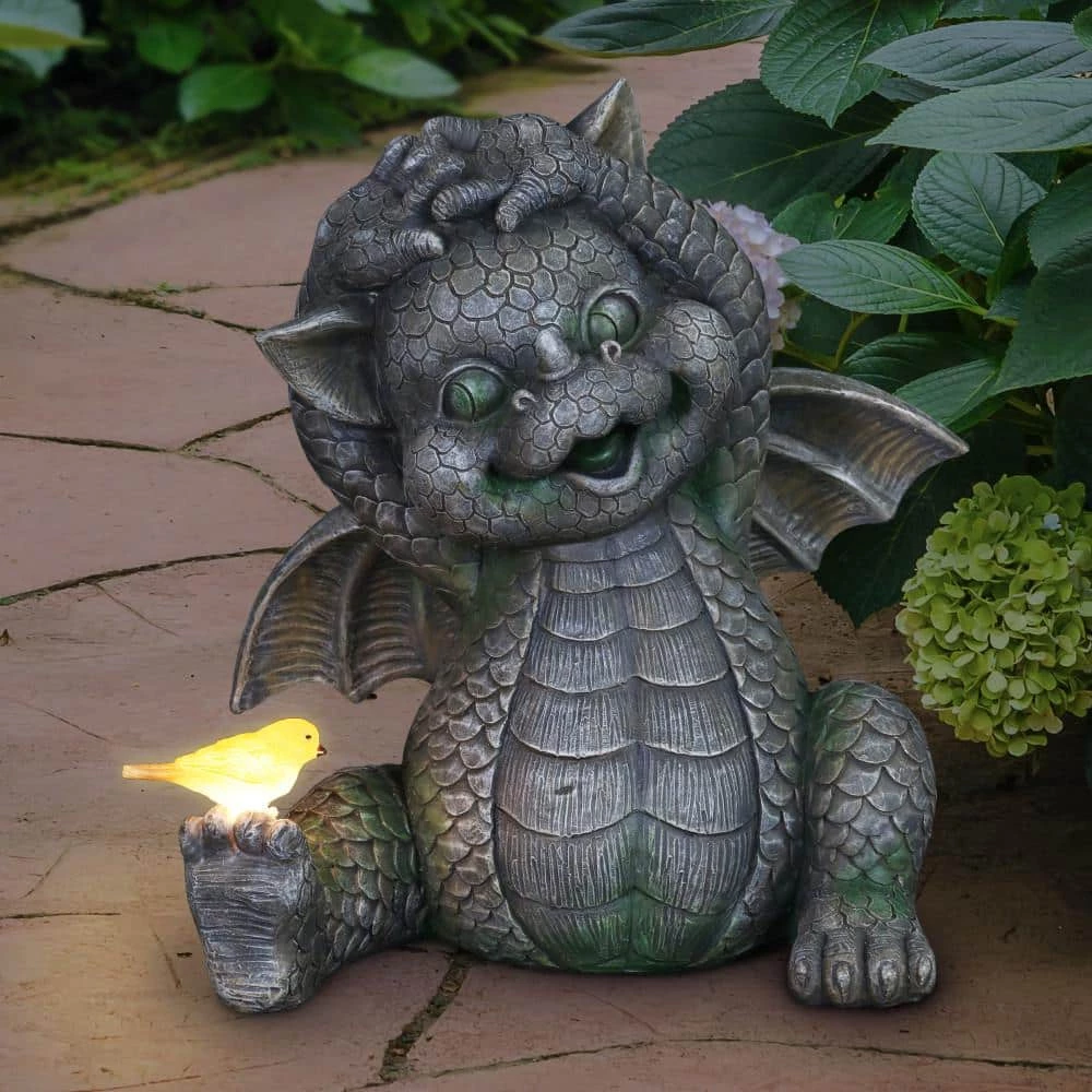 Exhart Solar Dragon with LED Bird, 9.5 in. x 10.5 in. Garden Statue 11 Exhart Solar Dragon with LED Bird, 9.5 in. x 10.5 in. Garden Statue - Image 9