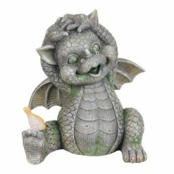 Exhart Solar Dragon with LED Bird, 9.5 in. x 10.5 in. Garden Statue