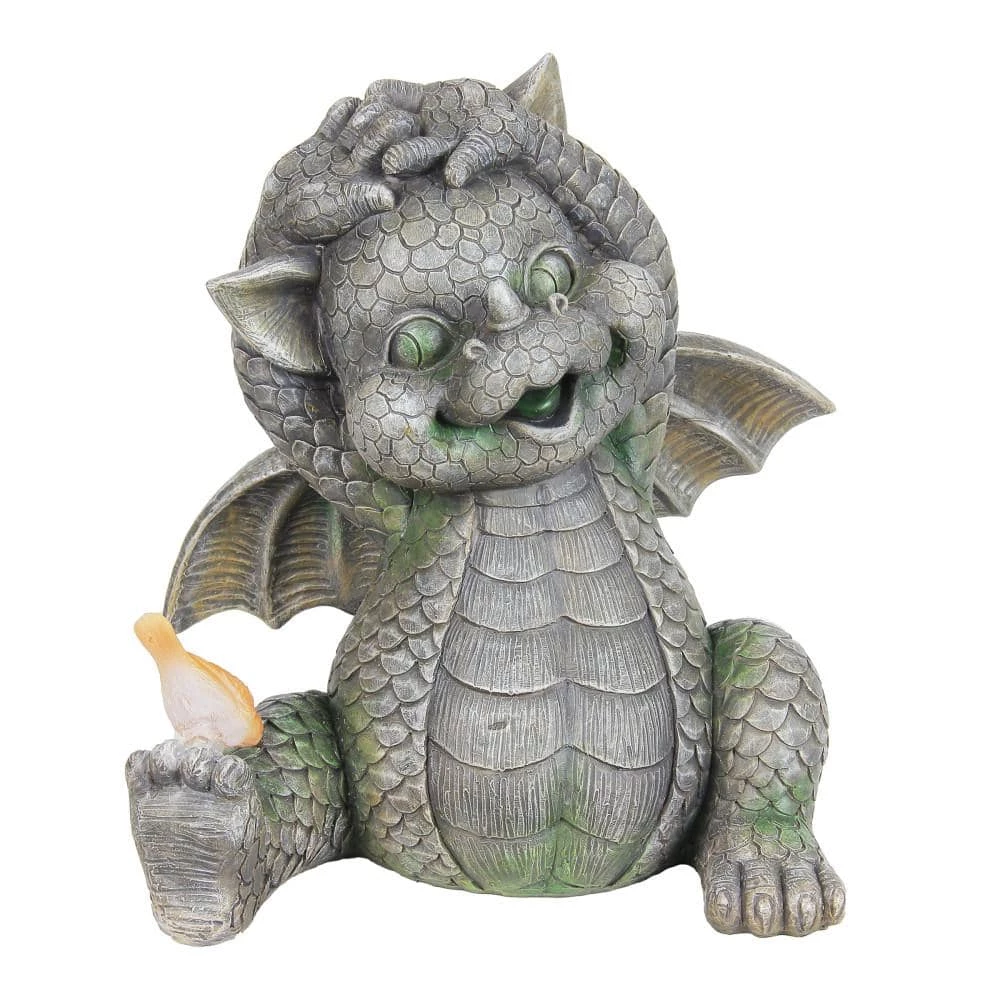 Exhart Solar Dragon with LED Bird, 9.5 in. x 10.5 in. Garden Statue 3 Exhart Solar Dragon with LED Bird, 9.5 in. x 10.5 in. Garden Statue