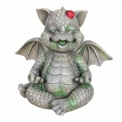 Exhart Solar Dragon with LED Lady Bug, 11 in. x 10 in. Garden Statue