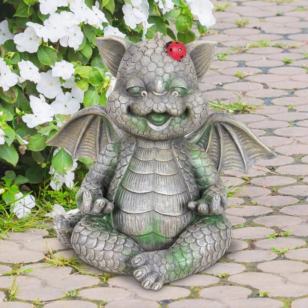 Exhart Solar Dragon with LED Lady Bug, 11 in. x 10 in. Garden Statue 5 Exhart Solar Dragon with LED Lady Bug, 11 in. x 10 in. Garden Statue - Image 3