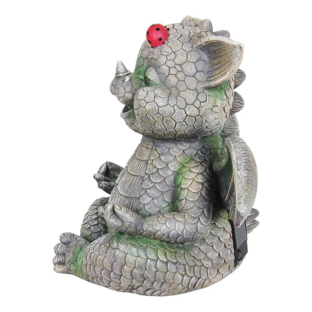Exhart Solar Dragon with LED Lady Bug, 11 in. x 10 in. Garden Statue 4 Exhart Solar Dragon with LED Lady Bug, 11 in. x 10 in. Garden Statue - Image 2