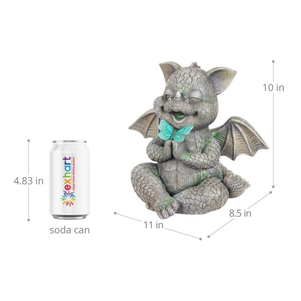 Exhart Solar Dragon with LED Butterfly, 11 in. x 10 in. Garden Statue 7 Exhart Solar Dragon with LED Butterfly, 11 in. x 10 in. Garden Statue - Image 5