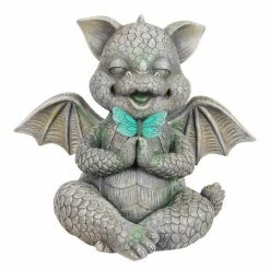 Exhart Solar Dragon with LED Butterfly, 11 in. x 10 in. Garden Statue
