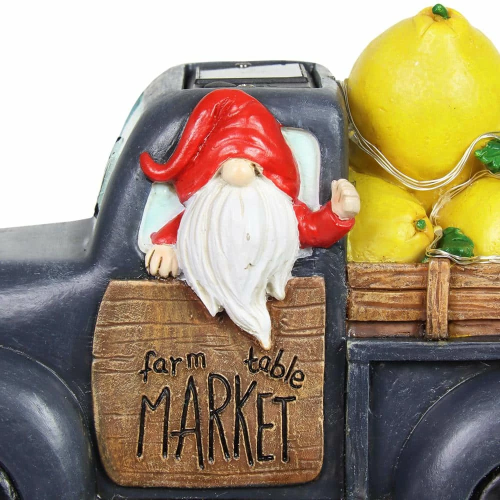Exhart Solar Hand Painted Driving a Lemon Truck, 10 in. x 6 in. Gnome Garden Statue 6 Exhart Solar Hand Painted Driving a Lemon Truck, 10 in. x 6 in. Gnome Garden Statue - Image 4