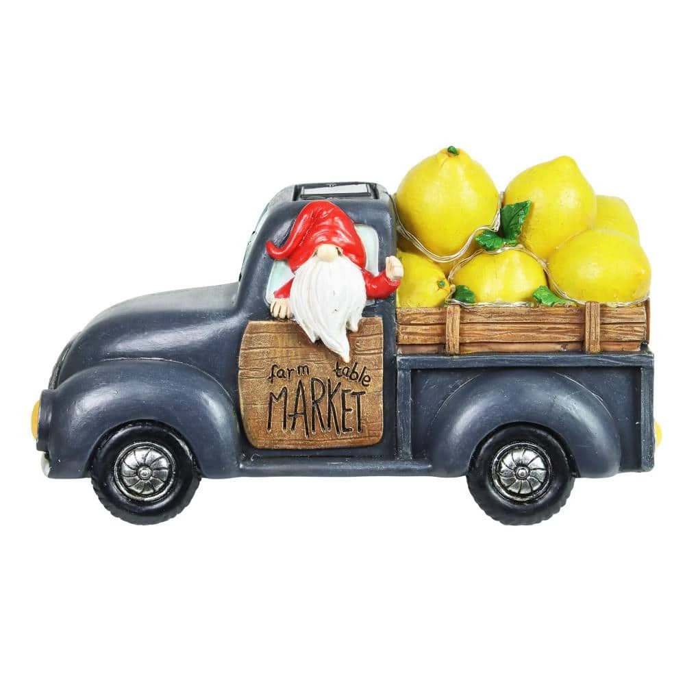 Exhart Solar Hand Painted Driving a Lemon Truck, 10 in. x 6 in. Gnome Garden Statue 9 Exhart Solar Hand Painted Driving a Lemon Truck, 10 in. x 6 in. Gnome Garden Statue - Image 7