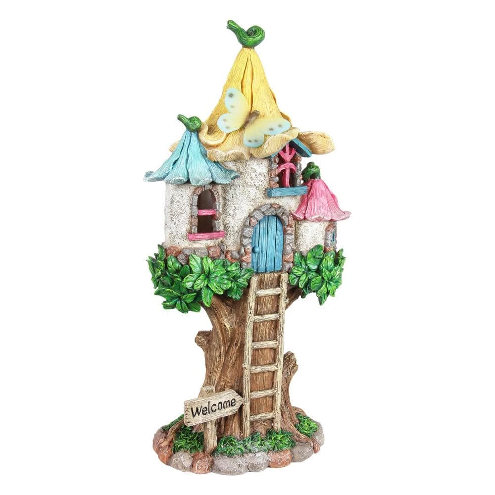 Exhart Solar Pastel Fairy Tree House with Lily Roof and Ladder, 9 in. x 17.5 in. Garden Statue 9 Exhart Solar Pastel Fairy Tree House with Lily Roof and Ladder, 9 in. x 17.5 in. Garden Statue - Image 7