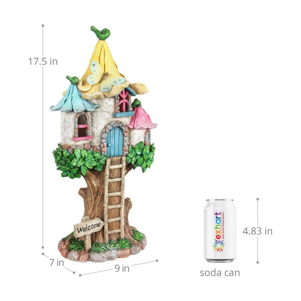 Exhart Solar Pastel Fairy Tree House with Lily Roof and Ladder, 9 in. x 17.5 in. Garden Statue 7 Exhart Solar Pastel Fairy Tree House with Lily Roof and Ladder, 9 in. x 17.5 in. Garden Statue - Image 5