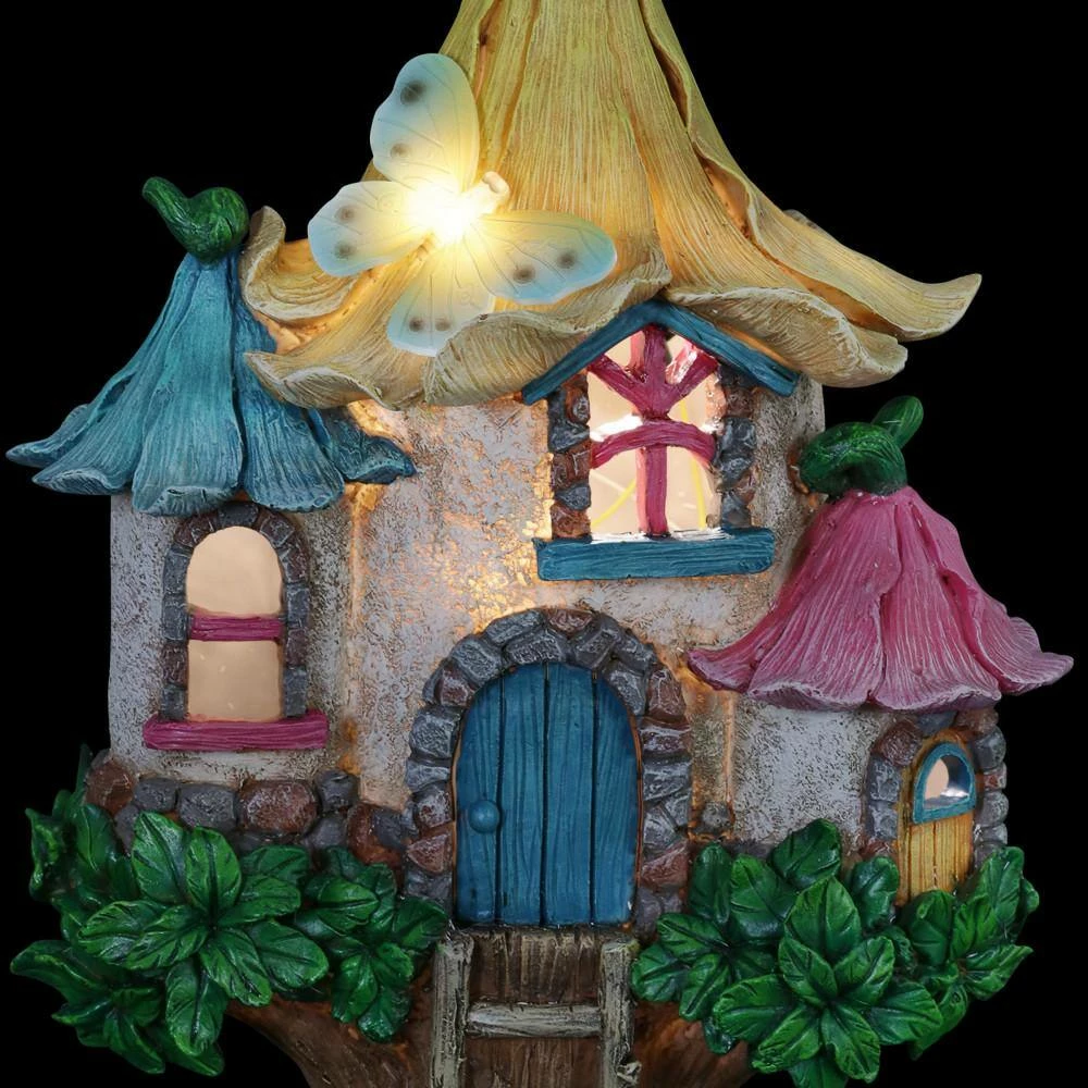 Exhart Solar Pastel Fairy Tree House with Lily Roof and Ladder, 9 in. x 17.5 in. Garden Statue 10 Exhart Solar Pastel Fairy Tree House with Lily Roof and Ladder, 9 in. x 17.5 in. Garden Statue - Image 8