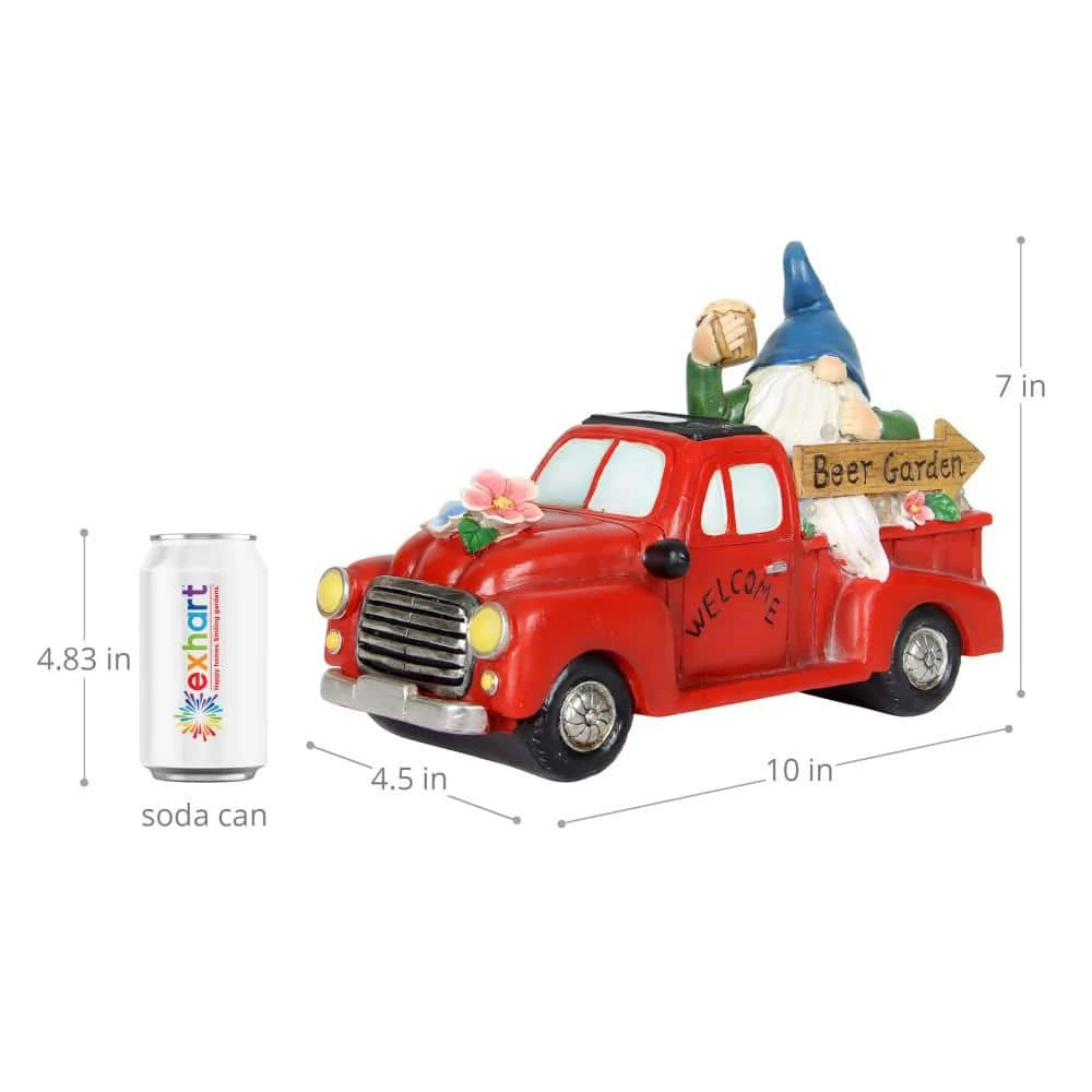 Exhart Solar Hand Painted Beer Garden Red Truck, 10 in. x 7 on. Gnome Garden Statue 8 Exhart Solar Hand Painted Beer Garden Red Truck, 10 in. x 7 on. Gnome Garden Statue - Image 6