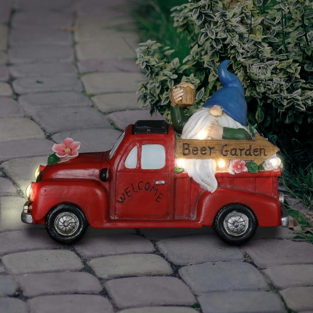Exhart Solar Hand Painted Beer Garden Red Truck, 10 in. x 7 on. Gnome Garden Statue 12 Exhart Solar Hand Painted Beer Garden Red Truck, 10 in. x 7 on. Gnome Garden Statue - Image 10