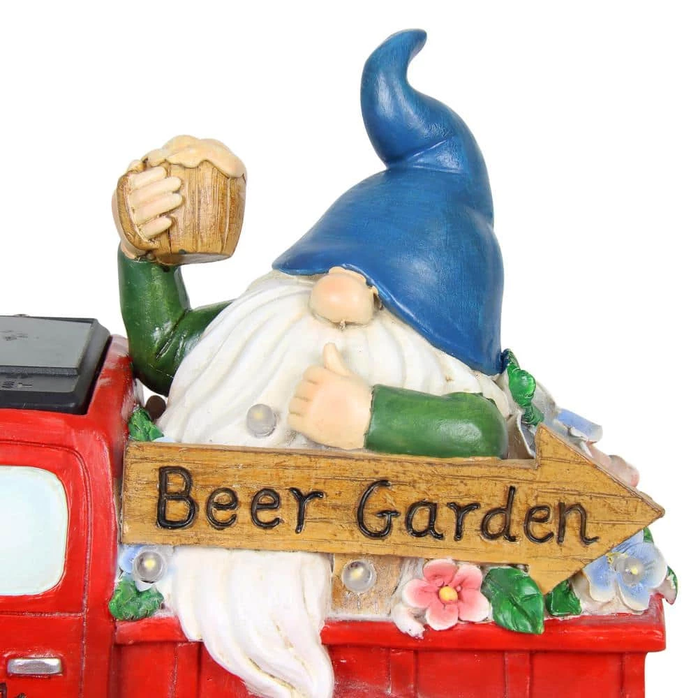 Exhart Solar Hand Painted Beer Garden Red Truck, 10 in. x 7 on. Gnome Garden Statue 7 Exhart Solar Hand Painted Beer Garden Red Truck, 10 in. x 7 on. Gnome Garden Statue - Image 5
