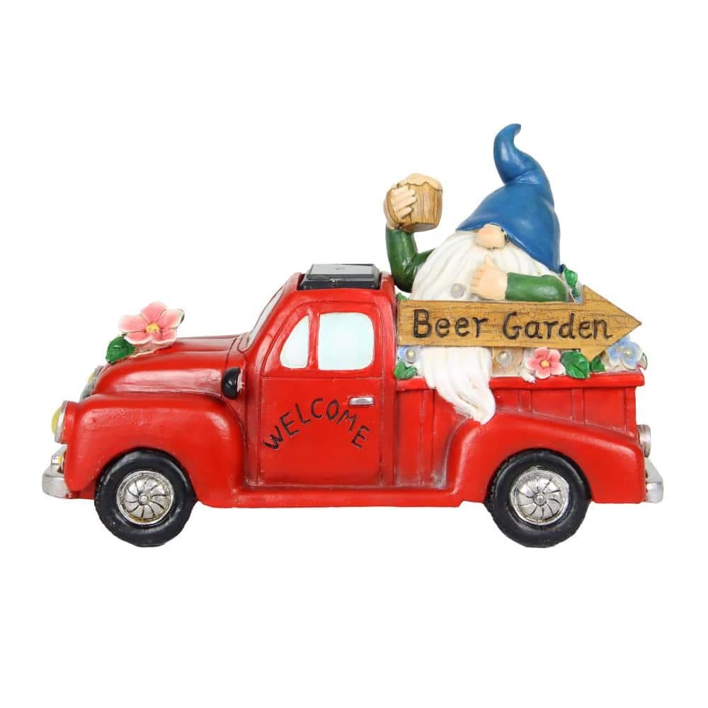 Exhart Solar Hand Painted Beer Garden Red Truck, 10 in. x 7 on. Gnome Garden Statue 3 Exhart Solar Hand Painted Beer Garden Red Truck, 10 in. x 7 on. Gnome Garden Statue