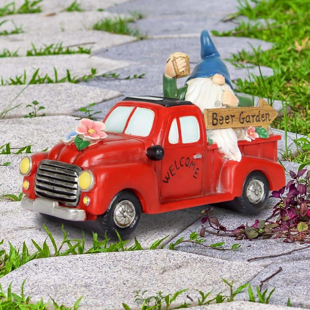 Exhart Solar Hand Painted Beer Garden Red Truck, 10 in. x 7 on. Gnome Garden Statue 6 Exhart Solar Hand Painted Beer Garden Red Truck, 10 in. x 7 on. Gnome Garden Statue - Image 4