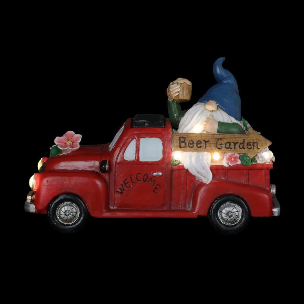 Exhart Solar Hand Painted Beer Garden Red Truck, 10 in. x 7 on. Gnome Garden Statue 4 Exhart Solar Hand Painted Beer Garden Red Truck, 10 in. x 7 on. Gnome Garden Statue - Image 2