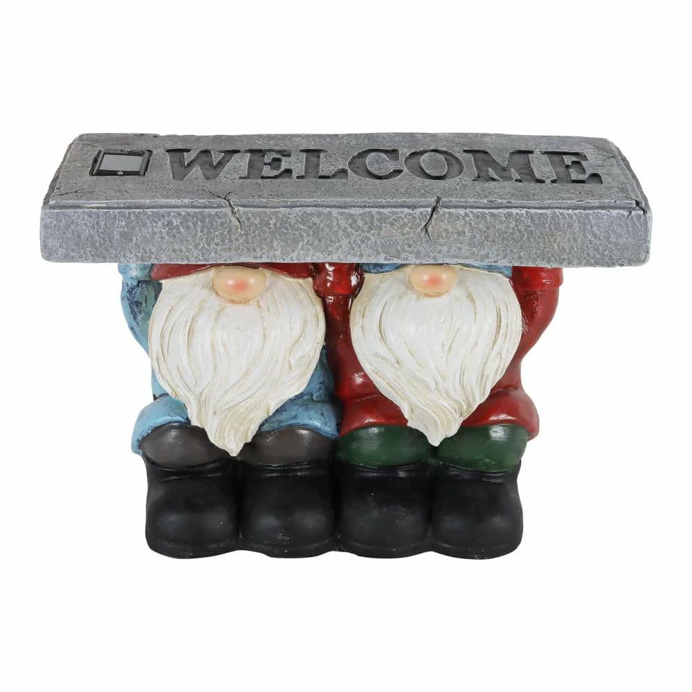 Exhart 14 in. x 10 in. Solar with a Welcome Stone, Gnomes Garden Statue 3 Exhart 14 in. x 10 in. Solar with a Welcome Stone, Gnomes Garden Statue