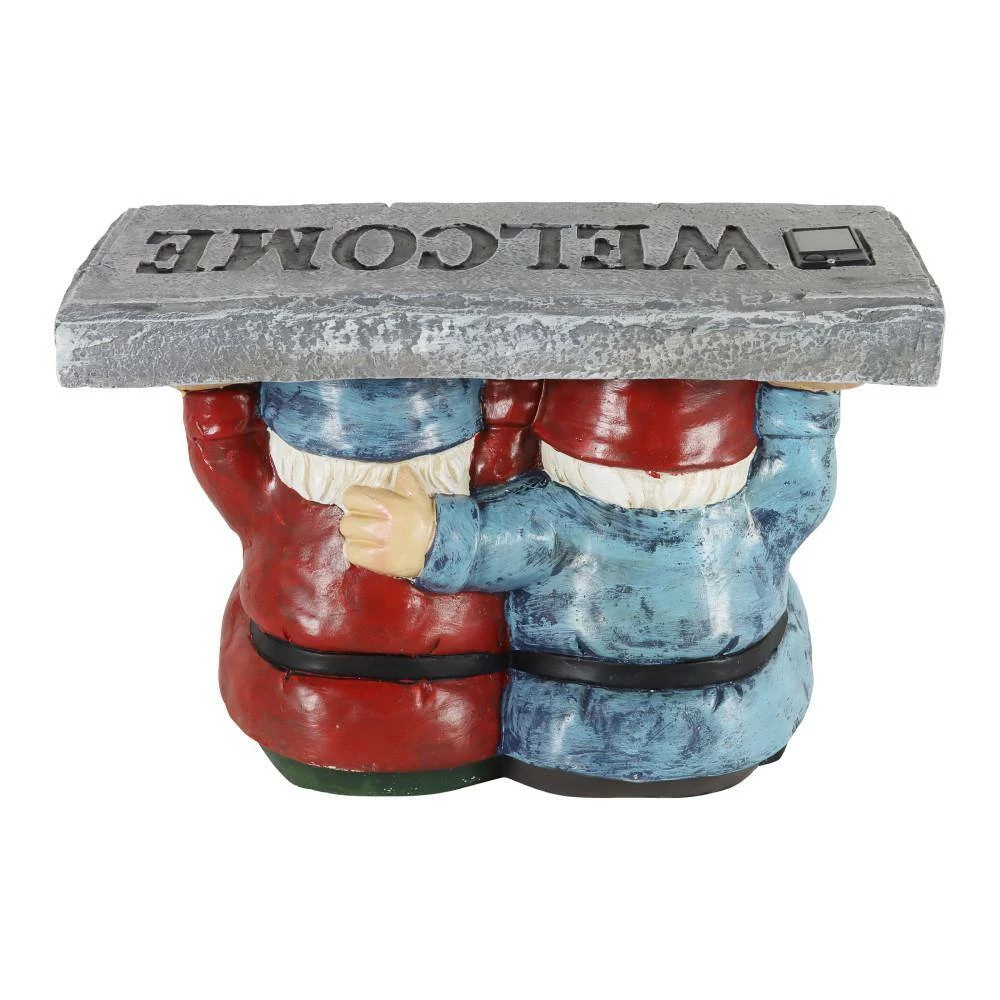 Exhart 14 in. x 10 in. Solar with a Welcome Stone, Gnomes Garden Statue 6 Exhart 14 in. x 10 in. Solar with a Welcome Stone, Gnomes Garden Statue - Image 4